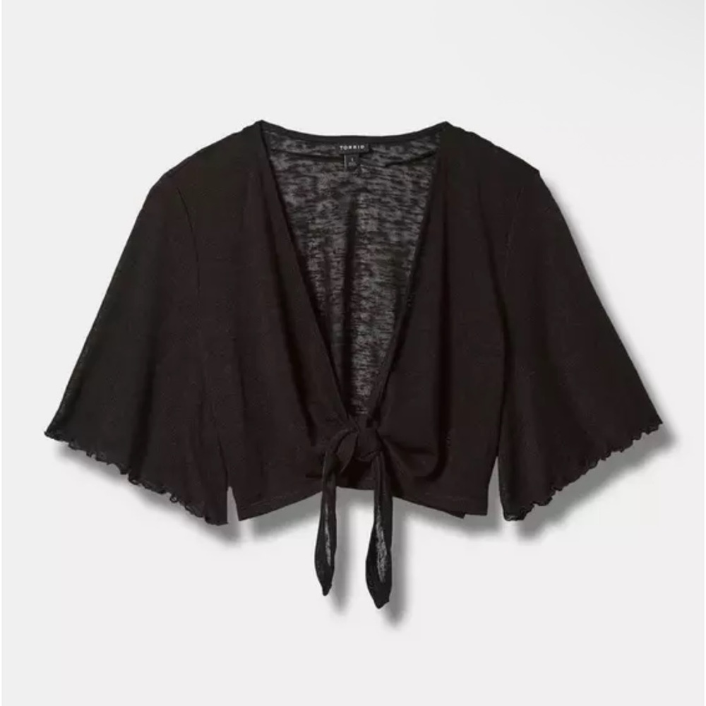 🖤Torrid slub knit tie front shrug 3/4 sleeve - Picture 5 of 10